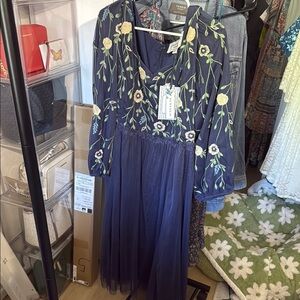 Floral Embroidered Navy Dress